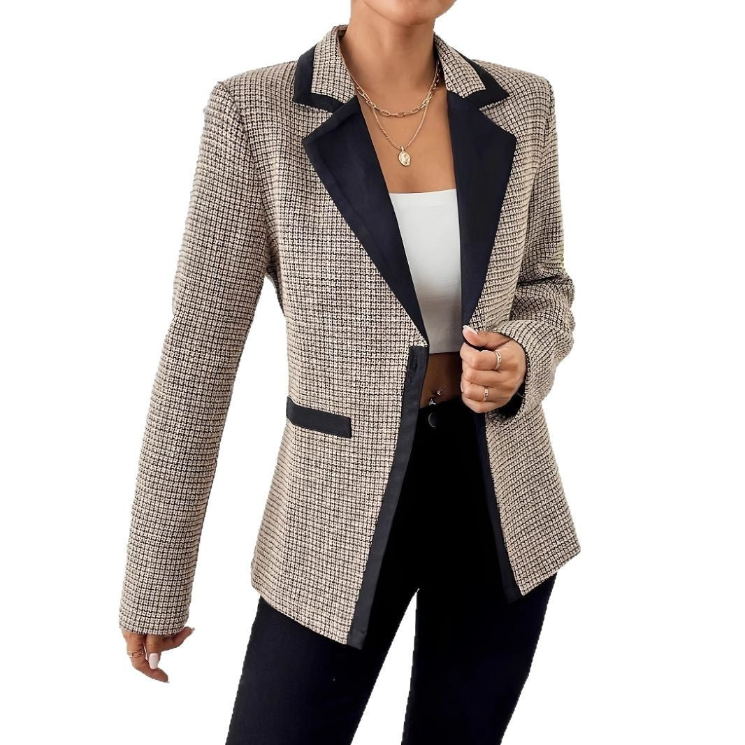 Classic Meets Modern: Houndstooth Plaid Graceful Suit Jacket