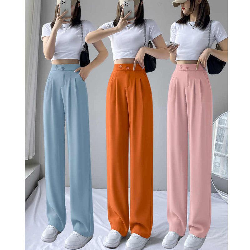 Easy Elegance: High-Waist Ice Silk Wide-Leg Pants