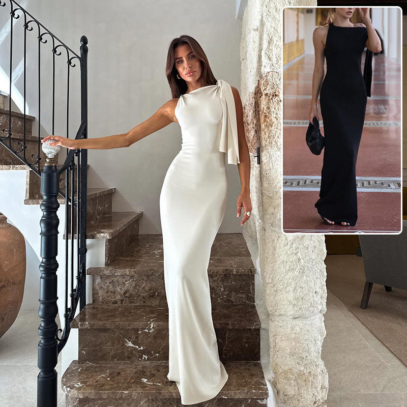 Stylish Ribbon One-Shoulder Dress – Effortless Evening Glam Look