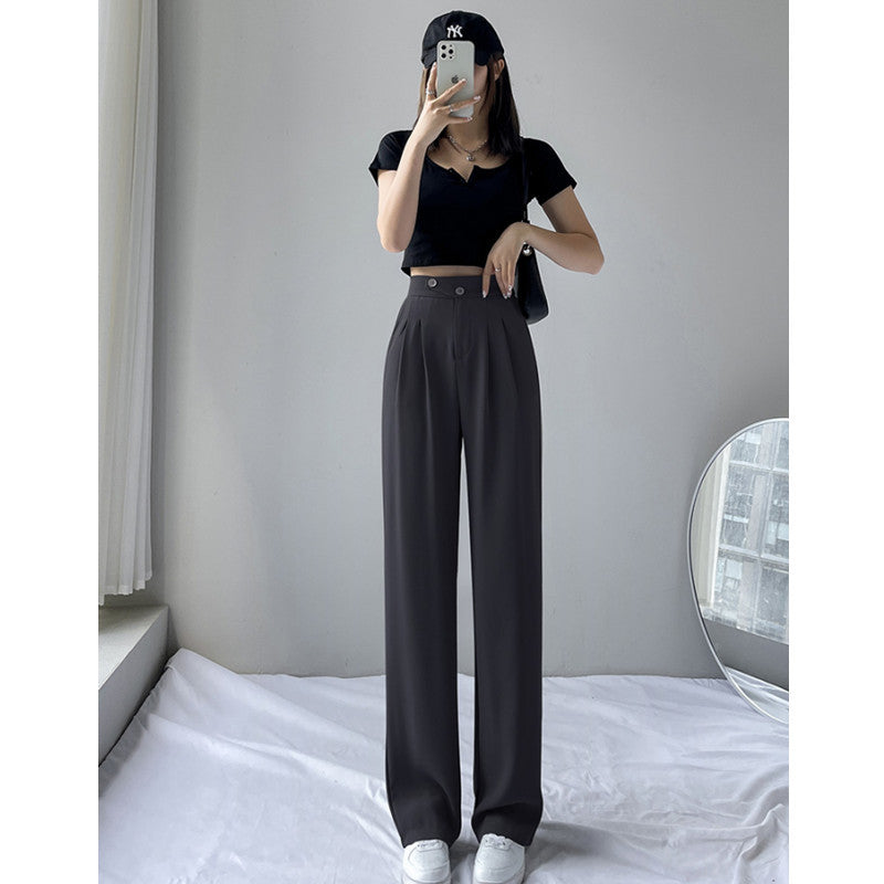 Easy Elegance: High-Waist Ice Silk Wide-Leg Pants