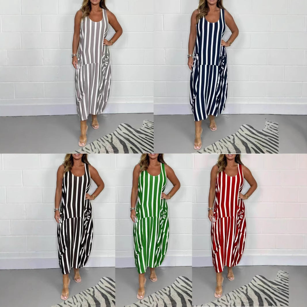 Flowy Striped Long Dress – Perfect for Vacation Vibes