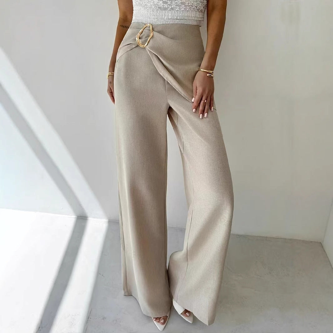 Stylish Beige Wide Leg Pants – Flattering High Waist Fit