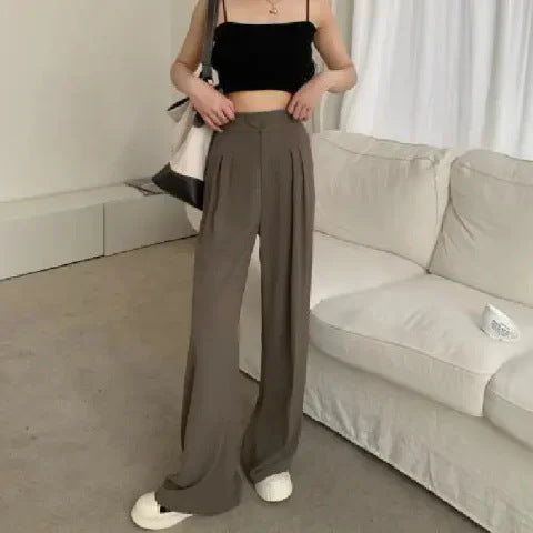Easy Elegance: High-Waist Ice Silk Wide-Leg Pants