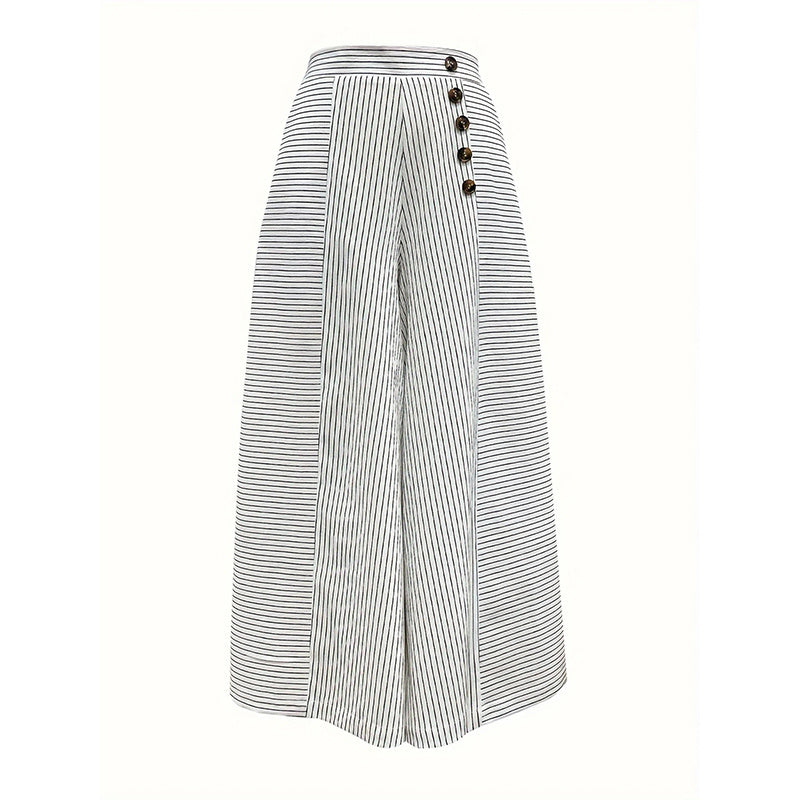 Casual Loose Lounge Pants with Elastic Waist and Button Detail
