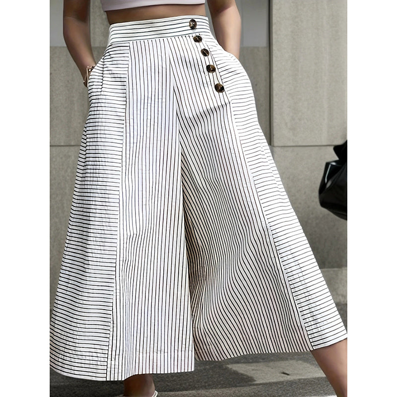 Casual Loose Lounge Pants with Elastic Waist and Button Detail
