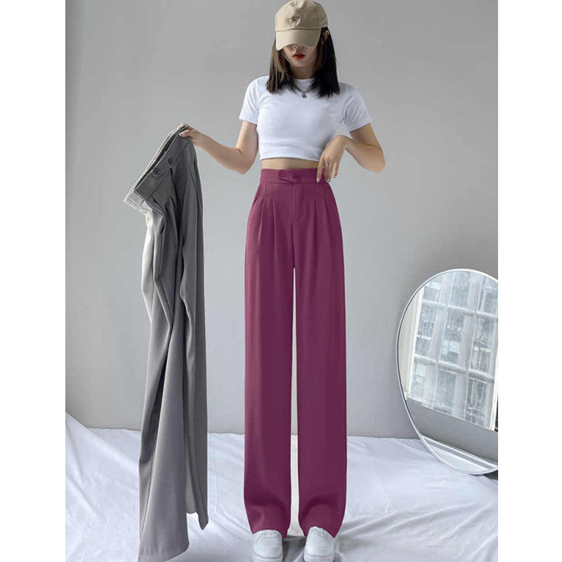 Easy Elegance: High-Waist Ice Silk Wide-Leg Pants