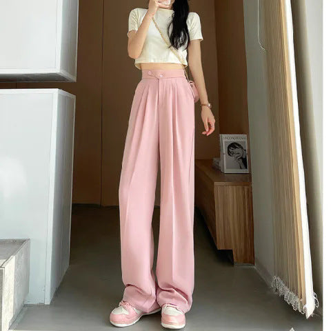 Easy Elegance: High-Waist Ice Silk Wide-Leg Pants