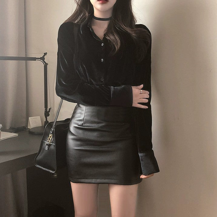 Curve-Hugging PU Leather Skirt – Sheath Style