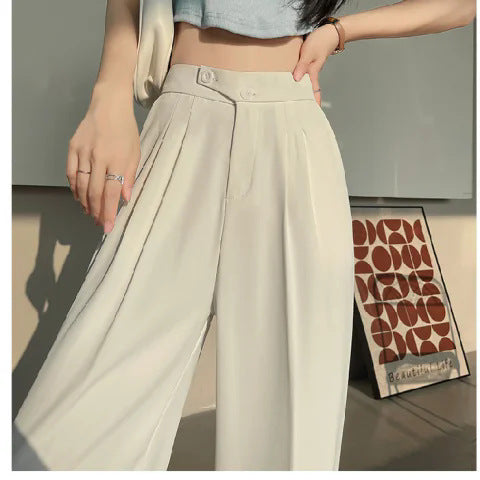 Easy Elegance: High-Waist Ice Silk Wide-Leg Pants