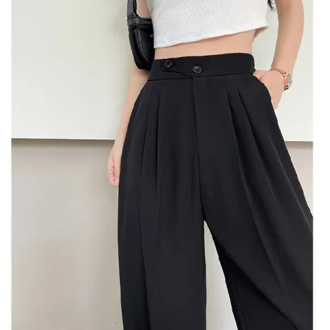 Easy Elegance: High-Waist Ice Silk Wide-Leg Pants