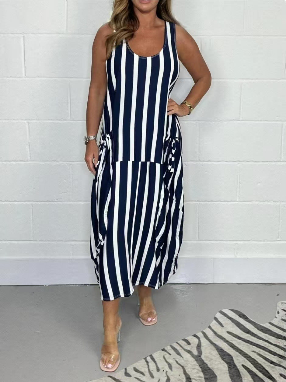 Flowy Striped Long Dress – Perfect for Vacation Vibes