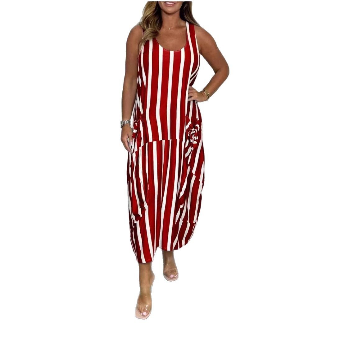 Flowy Striped Long Dress – Perfect for Vacation Vibes