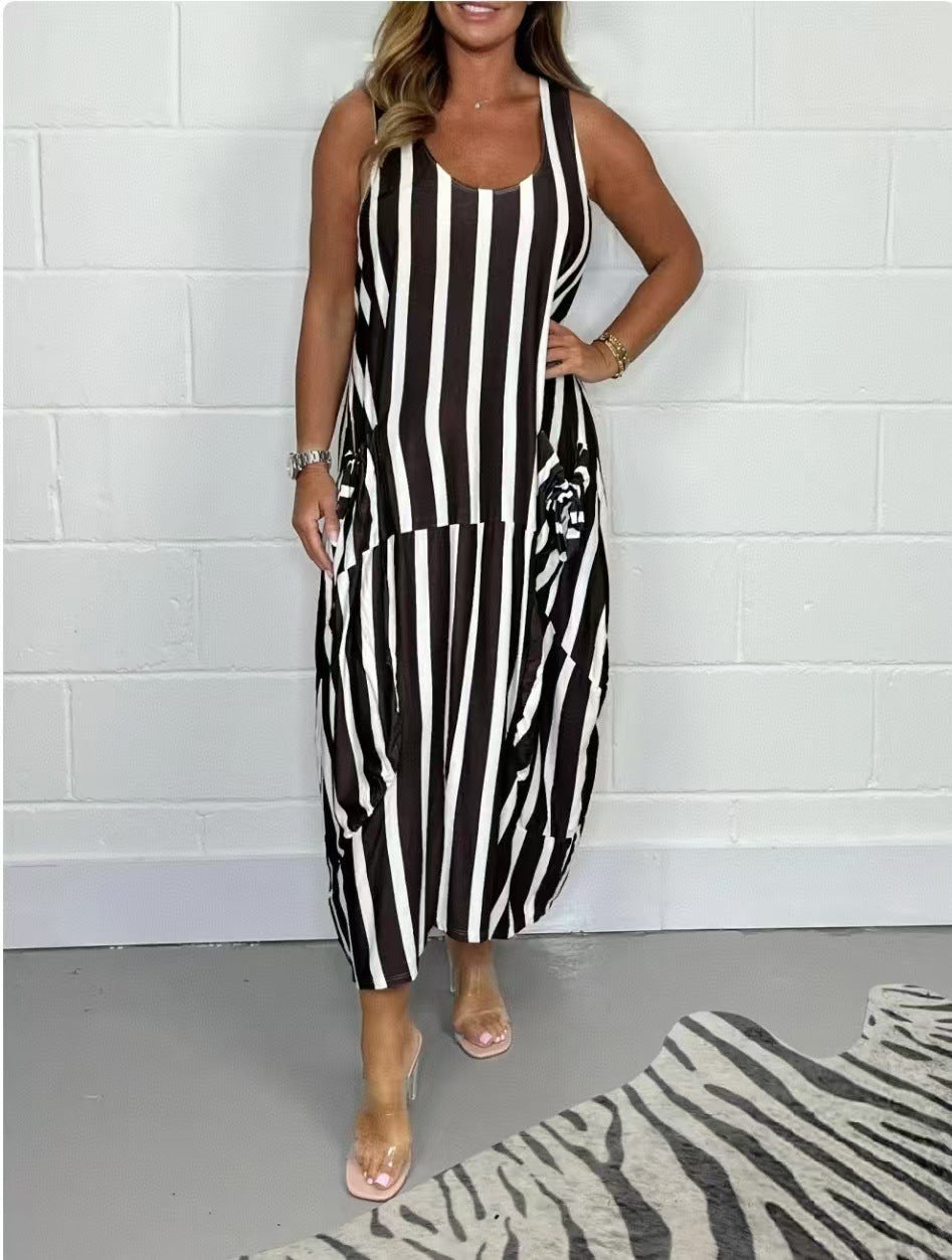 Flowy Striped Long Dress – Perfect for Vacation Vibes