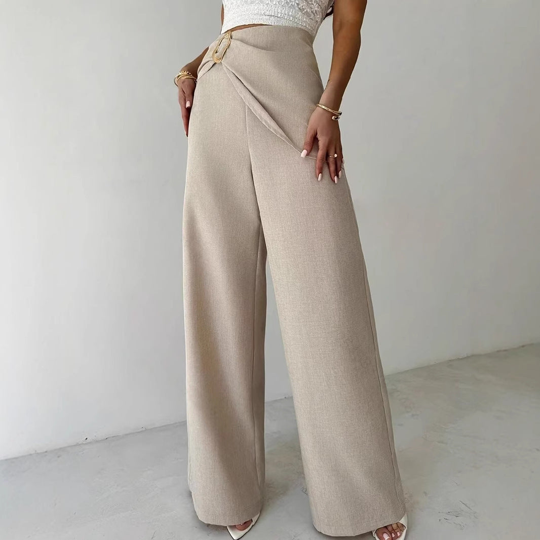 Stylish Beige Wide Leg Pants – Flattering High Waist Fit
