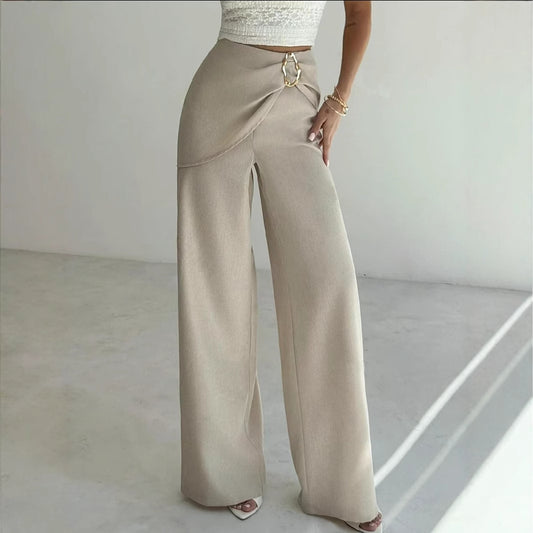 Stylish Beige Wide Leg Pants – Flattering High Waist Fit