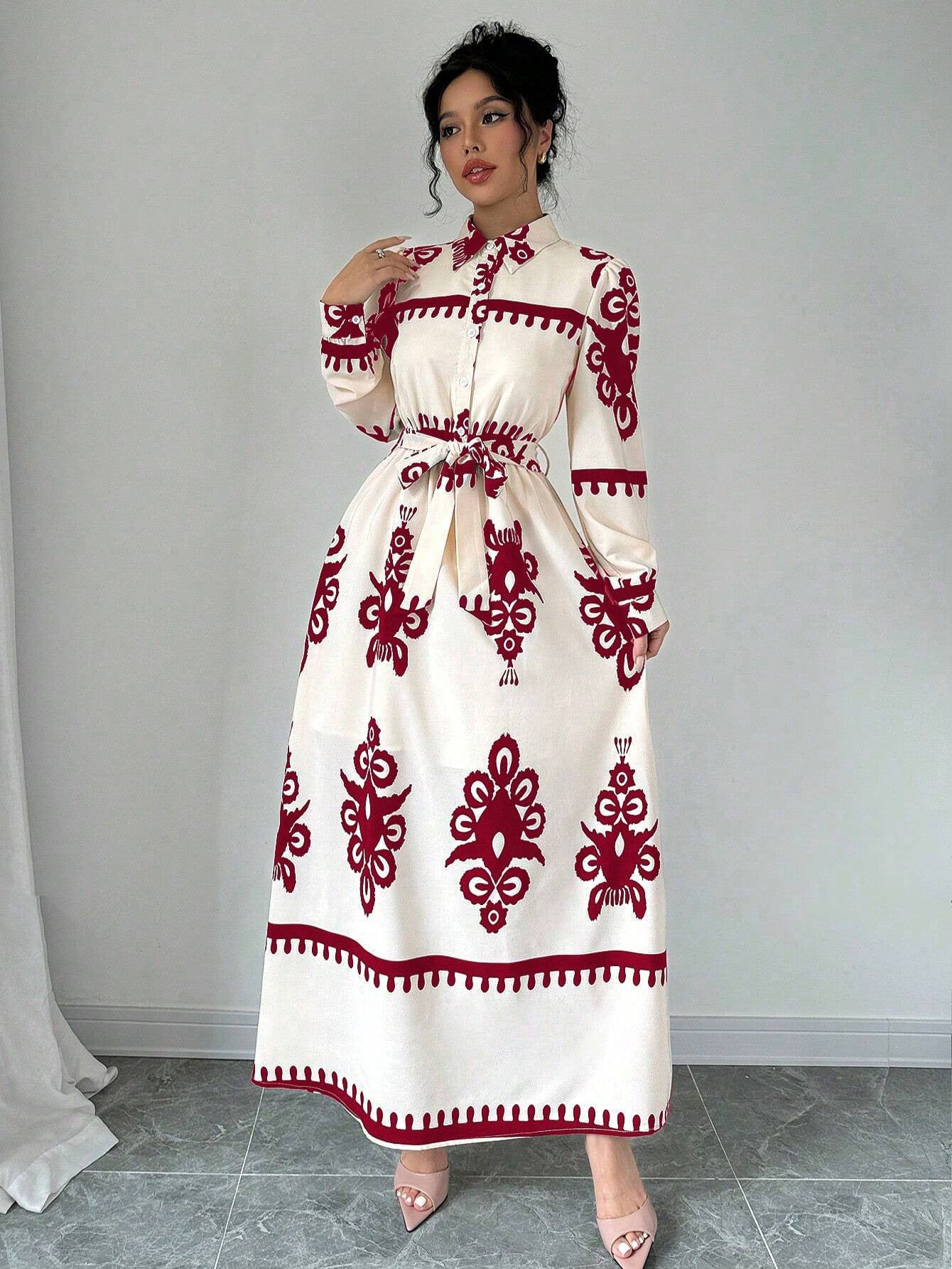 Everyday Elegance: Printed Dress with Lace-Up Accent