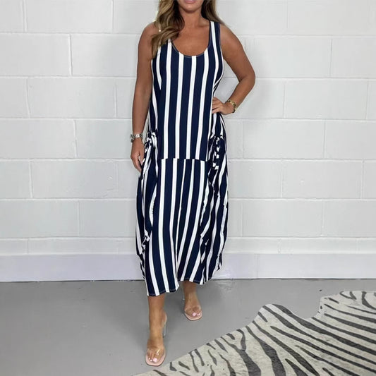 Flowy Striped Long Dress – Perfect for Vacation Vibes