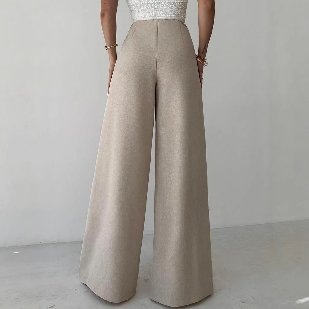 Stylish Beige Wide Leg Pants – Flattering High Waist Fit