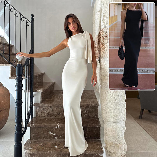 Stylish Ribbon One-Shoulder Dress – Effortless Evening Glam Look