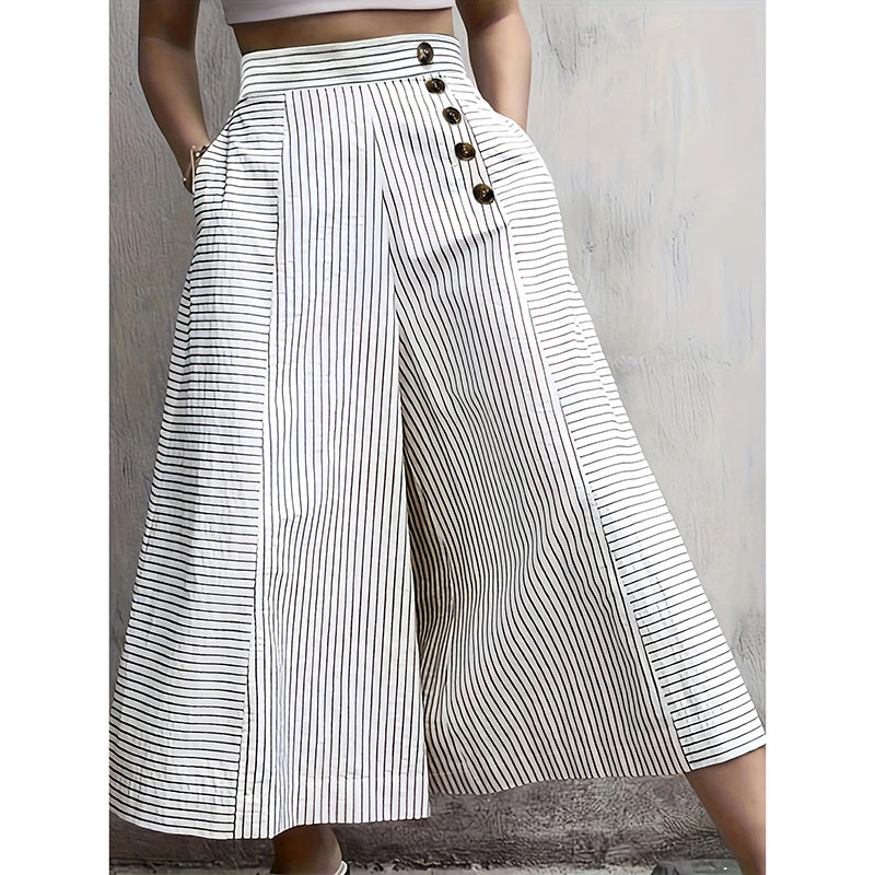 Casual Loose Lounge Pants with Elastic Waist and Button Detail