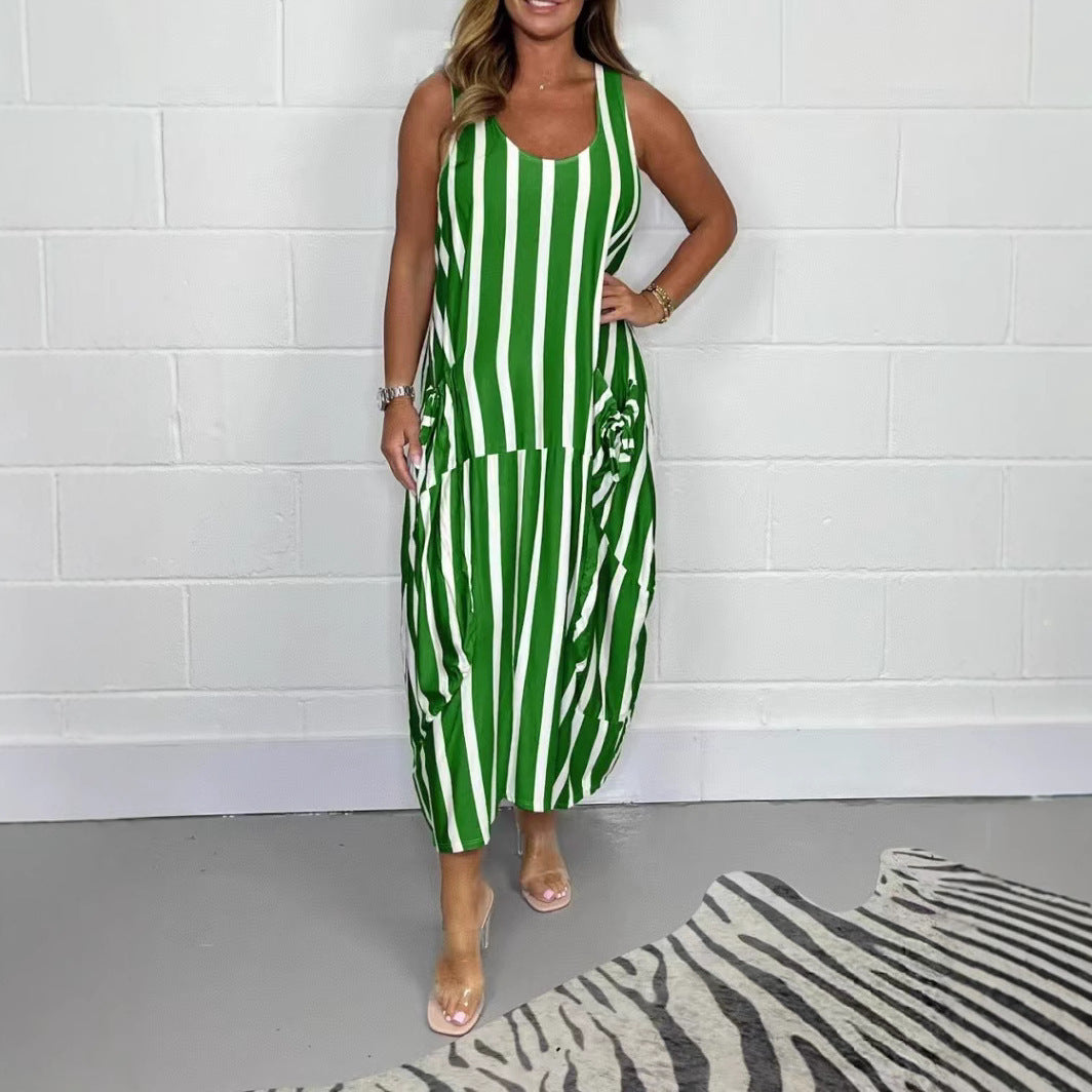 Flowy Striped Long Dress – Perfect for Vacation Vibes