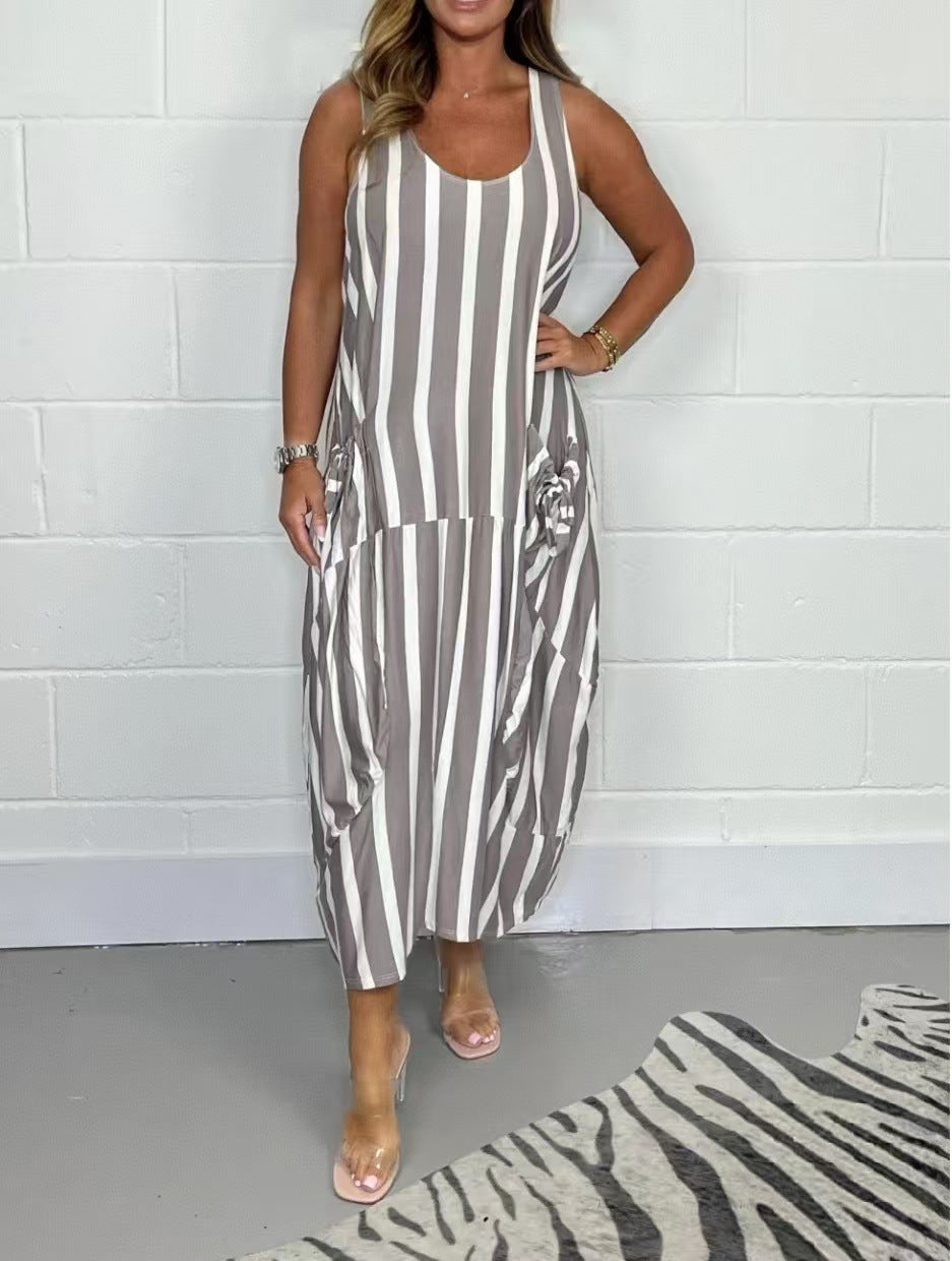 Flowy Striped Long Dress – Perfect for Vacation Vibes