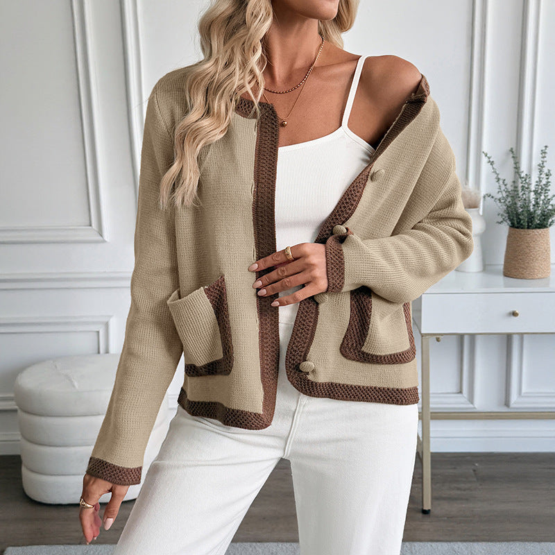 Cozy Contrast Knit Cardigan – Stylish & Snuggly