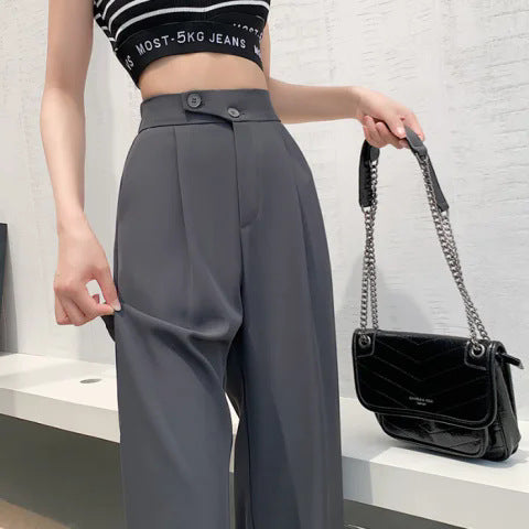 Easy Elegance: High-Waist Ice Silk Wide-Leg Pants