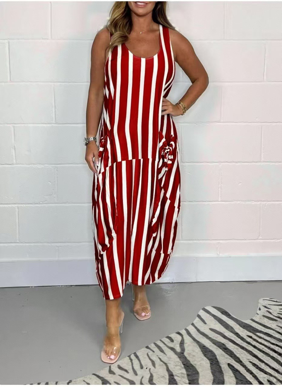 Flowy Striped Long Dress – Perfect for Vacation Vibes