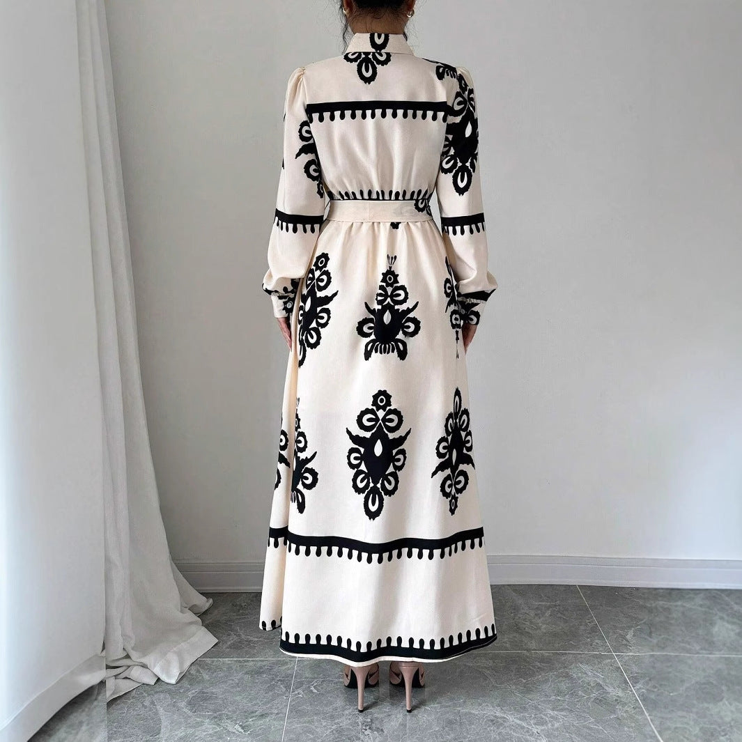 Everyday Elegance: Printed Dress with Lace-Up Accent