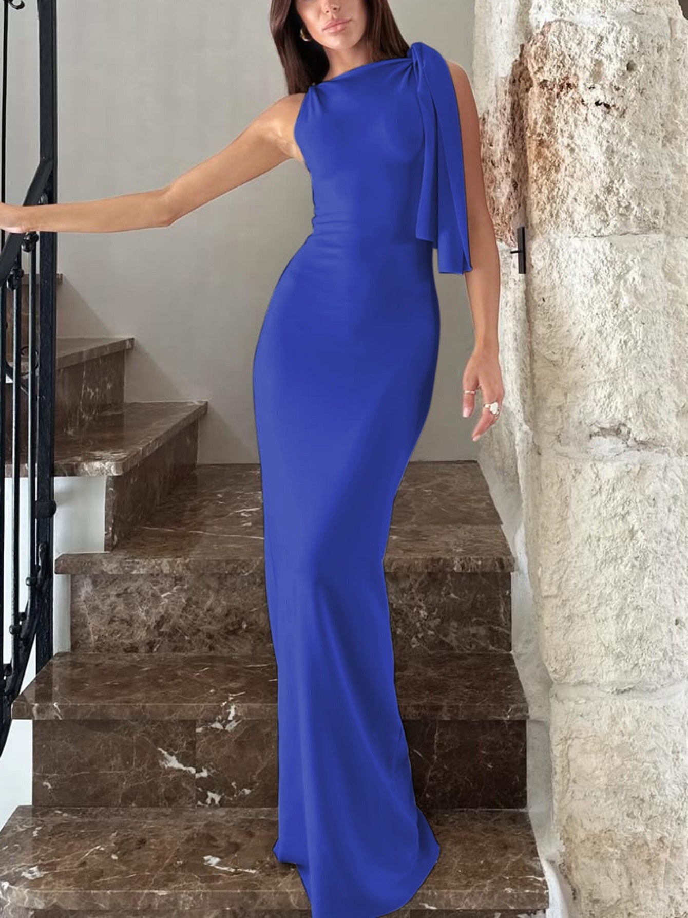Stylish Ribbon One-Shoulder Dress – Effortless Evening Glam Look