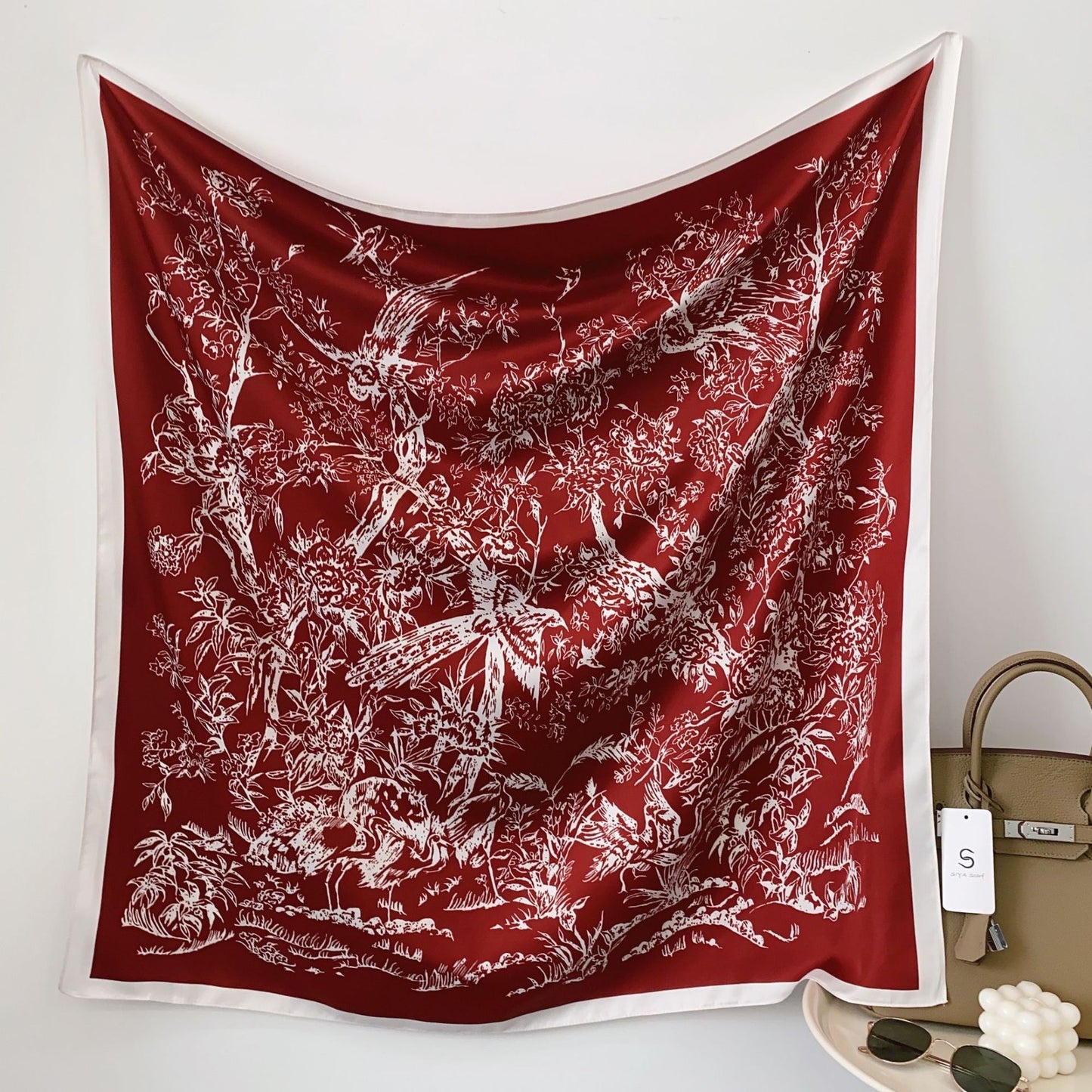 Soft Silky Red Scarf with Stunning Contrast Design