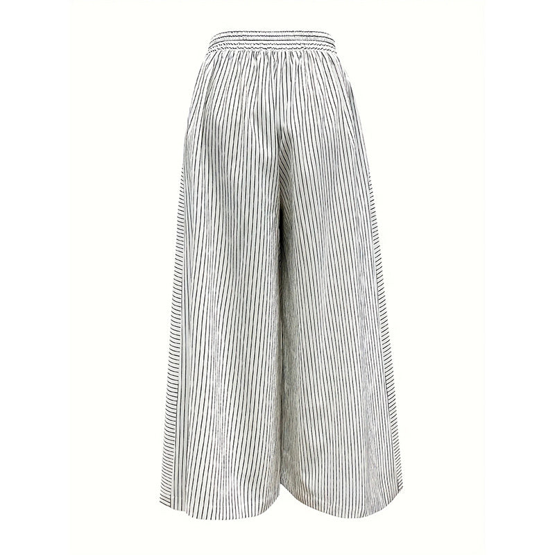 Casual Loose Lounge Pants with Elastic Waist and Button Detail