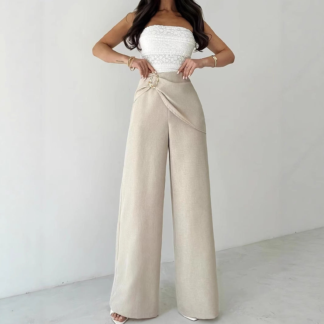 Stylish Beige Wide Leg Pants – Flattering High Waist Fit