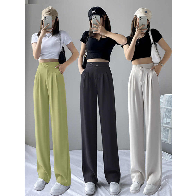 Easy Elegance: High-Waist Ice Silk Wide-Leg Pants