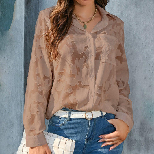Elegant Jacquard Sheer Top – Stylish Comfort for Every Occasion