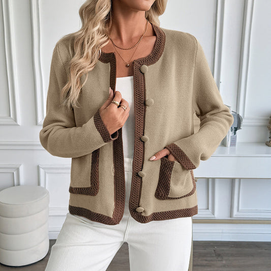 Cozy Contrast Knit Cardigan – Stylish & Snuggly