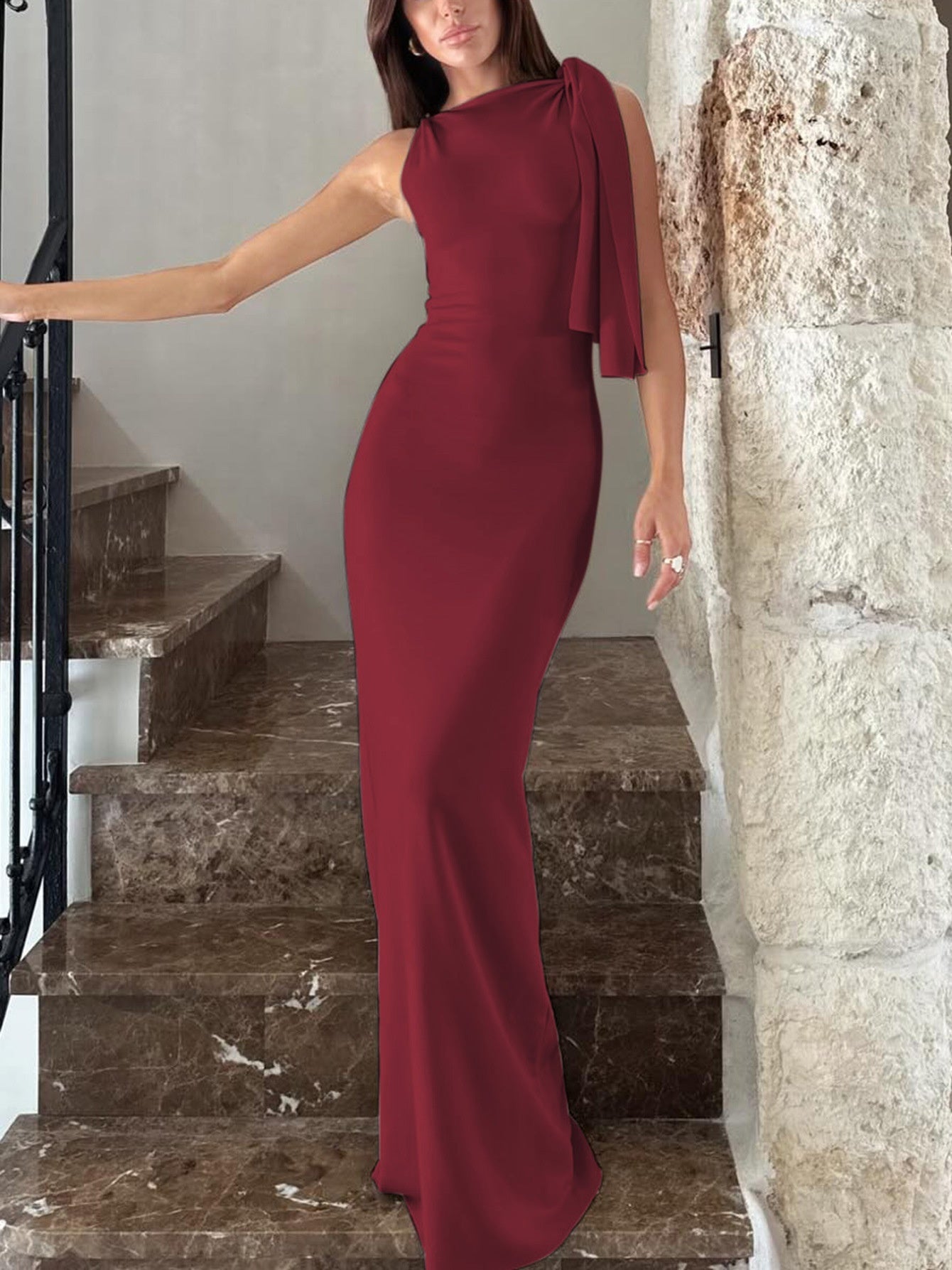 Stylish Ribbon One-Shoulder Dress – Effortless Evening Glam Look