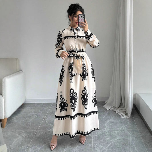 Everyday Elegance: Printed Dress with Lace-Up Accent