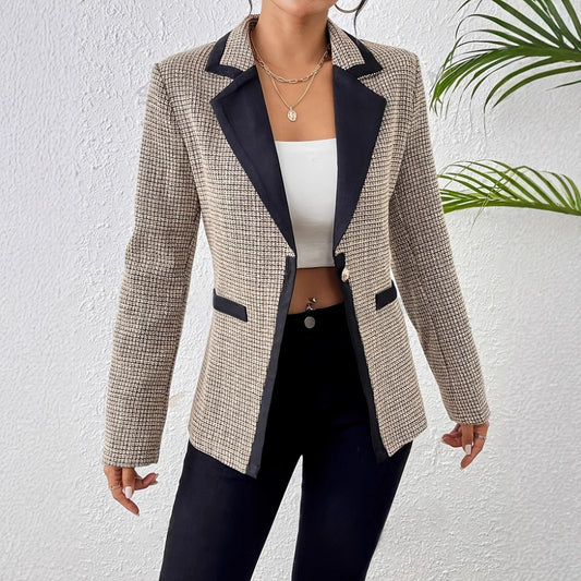Classic Meets Modern: Houndstooth Plaid Graceful Suit Jacket