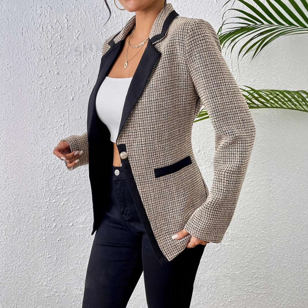 Classic Meets Modern: Houndstooth Plaid Graceful Suit Jacket