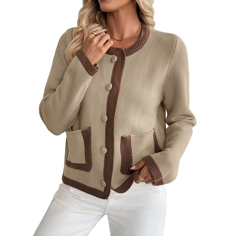 Cozy Contrast Knit Cardigan – Stylish & Snuggly