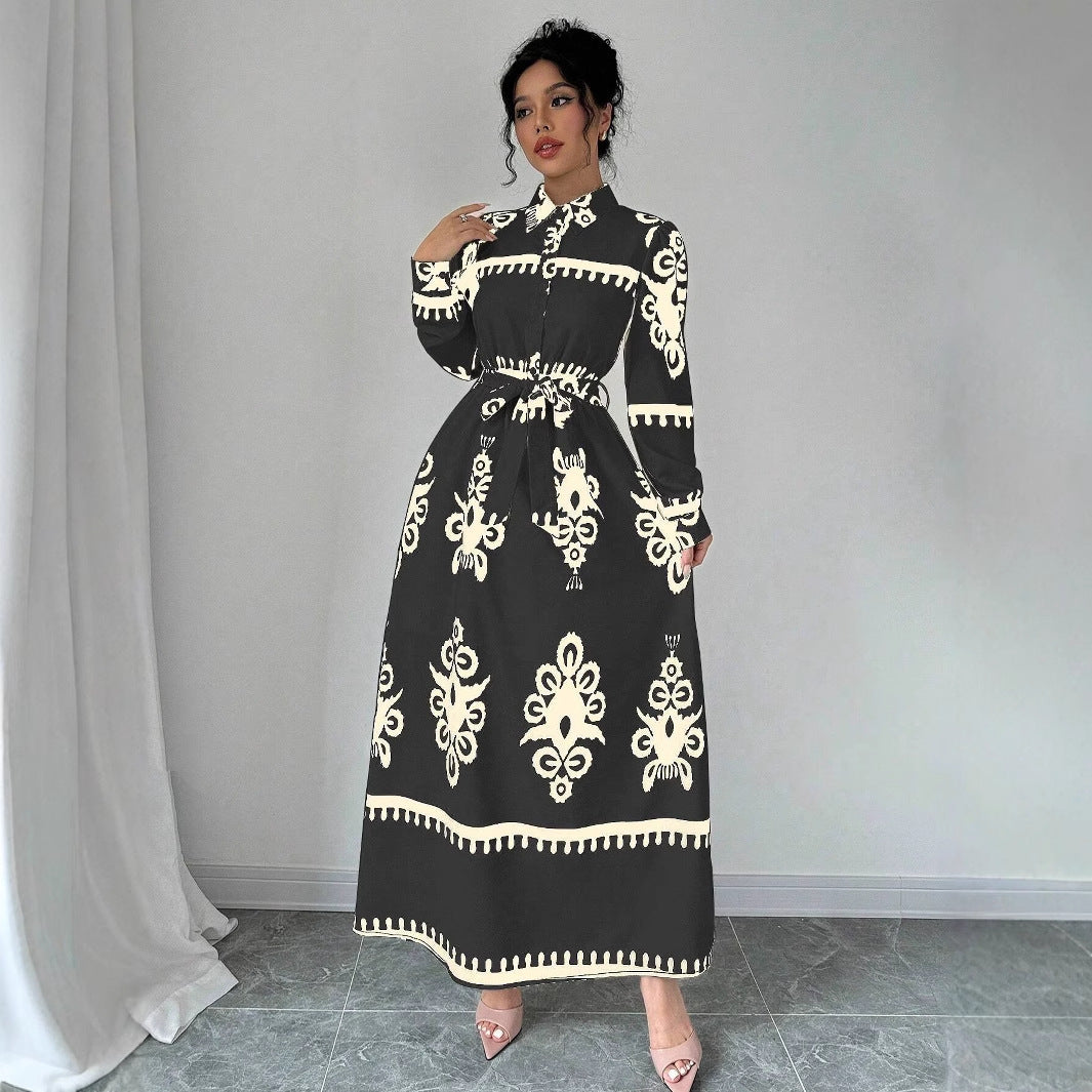 Everyday Elegance: Printed Dress with Lace-Up Accent