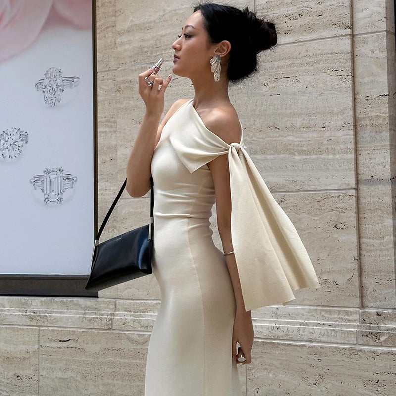 Stylish Ribbon One-Shoulder Dress – Effortless Evening Glam Look
