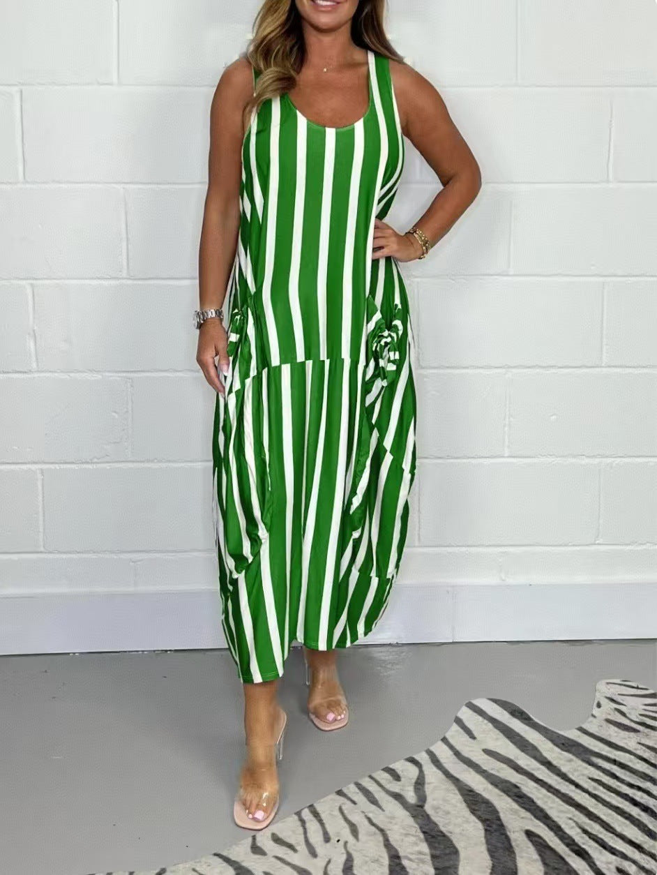 Flowy Striped Long Dress – Perfect for Vacation Vibes