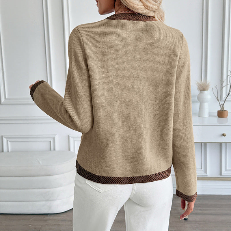 Cozy Contrast Knit Cardigan – Stylish & Snuggly