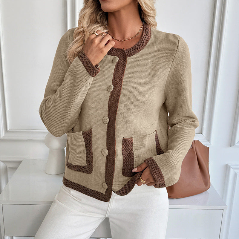 Cozy Contrast Knit Cardigan – Stylish & Snuggly