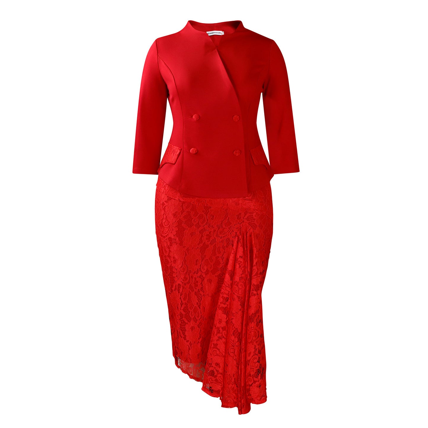 Trendy Long Sleeve Lace Top with African Skirt Combo